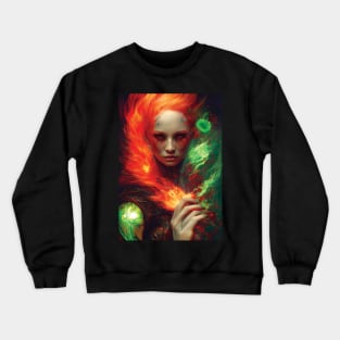 Beautiful Fire Mage | Fantasy Artwork | Pyromancer | Fire Sorceress | Abstract Painting Crewneck Sweatshirt